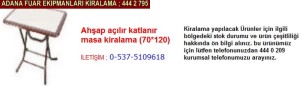 Adana ahşap açılır katlanır masa kiralama firması iletişim ; 0 505 394 29 32